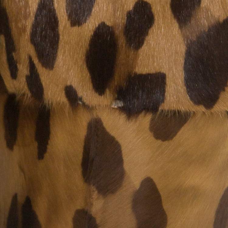Pre Owned Roberto Cavalli Brown Leopard Pattern Goatskin Fur and Suede Jacket S 