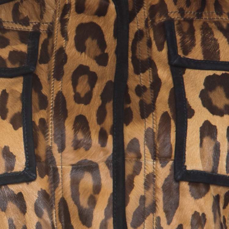 Pre Owned Roberto Cavalli Brown Leopard Pattern Goatskin Fur and Suede Jacket S 