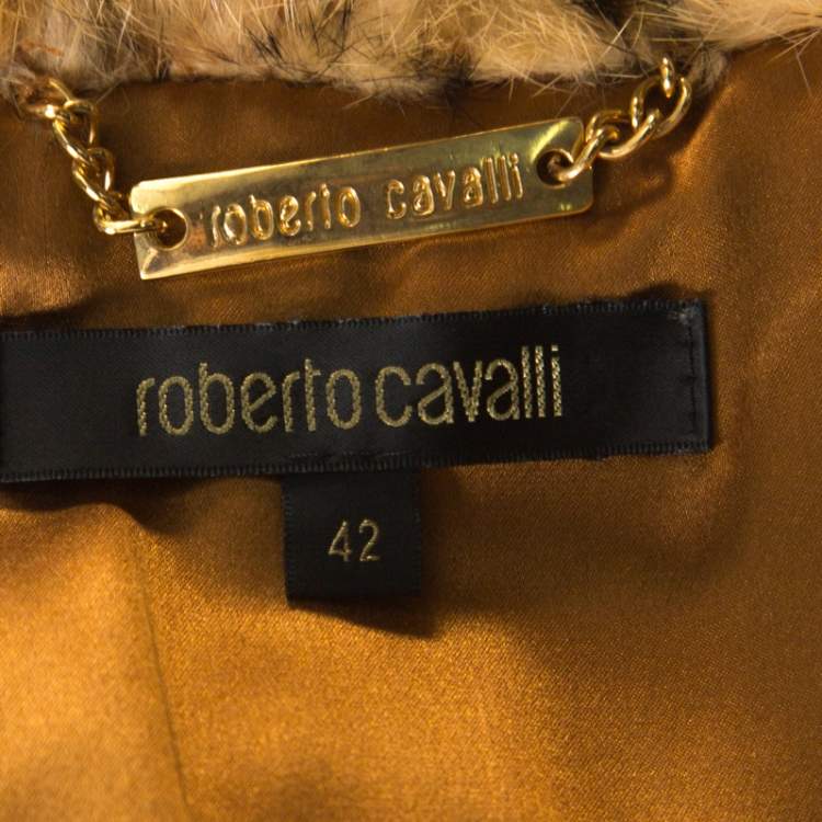 Pre Owned Roberto Cavalli Brown Leather Fur Lined Jacket M 