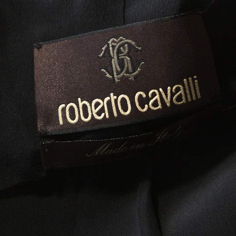 Pre Owned Roberto Cavalli Beige & Black Leopard Print Silk Blazer S 