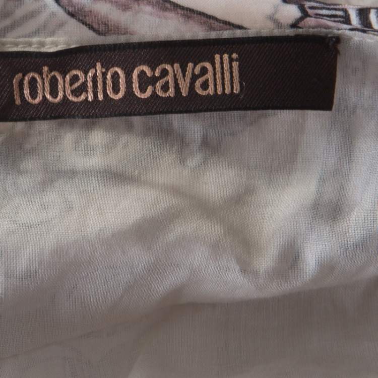 مملوكة مسبقًا Roberto Cavalli Cream Botanical Print Tiered Maxi Skirt M