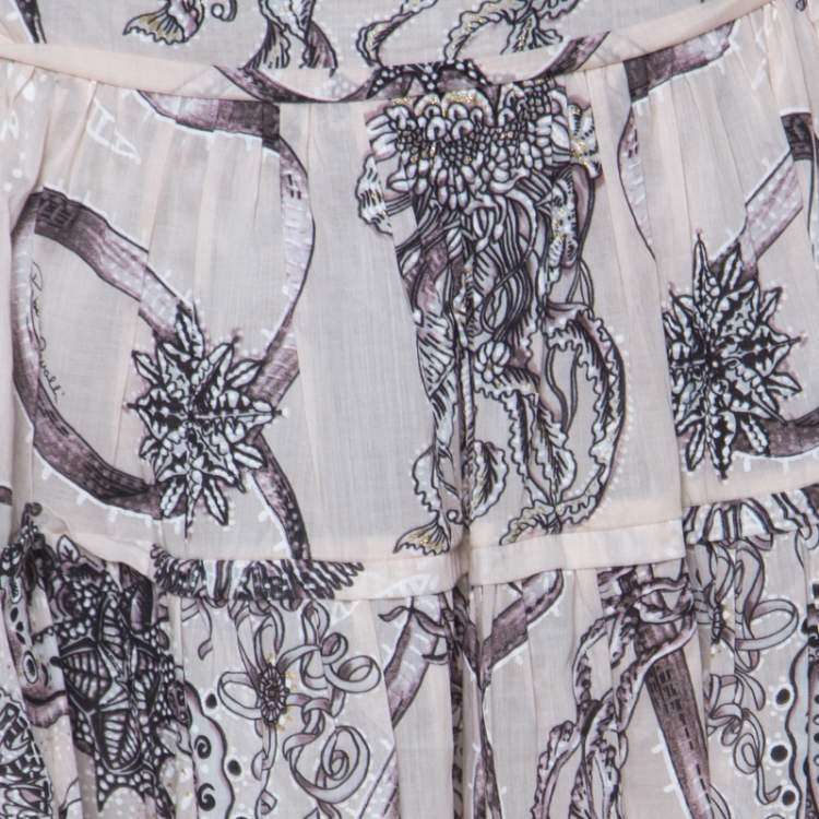 مملوكة مسبقًا Roberto Cavalli Cream Botanical Print Tiered Maxi Skirt M