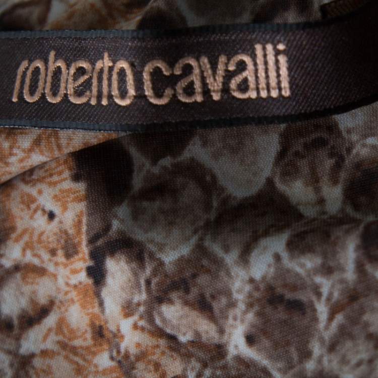 مملوكة مسبقًا Roberto Cavalli Brown Python Print Front Lace Detail Maxi Dress M