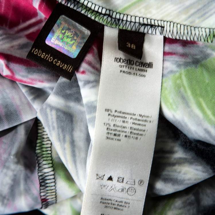 Pre Owned Roberto Cavalli Multicolour Print Ruched Shoulder Charm Detail Short Dress S