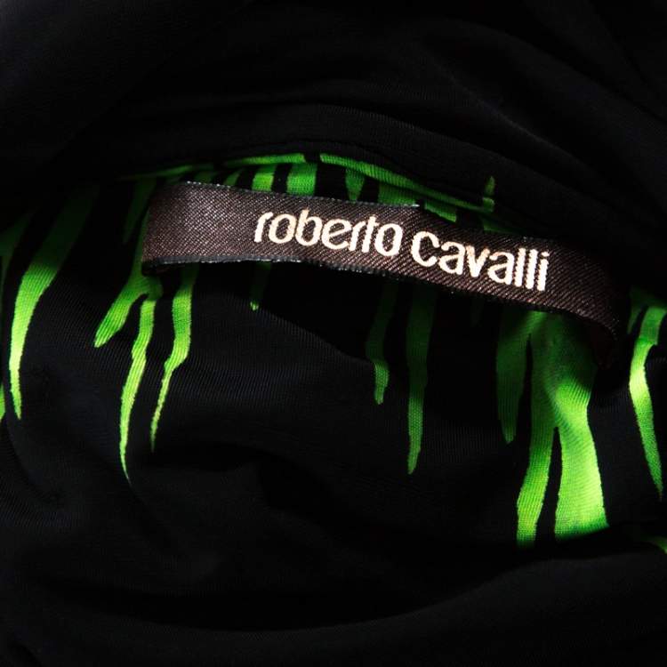 Pre Owned Roberto Cavalli Multicolour Print Ruched Shoulder Charm Detail Short Dress S