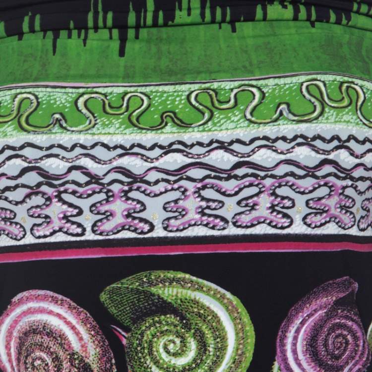 Pre Owned Roberto Cavalli Multicolour Print Ruched Shoulder Charm Detail Short Dress S