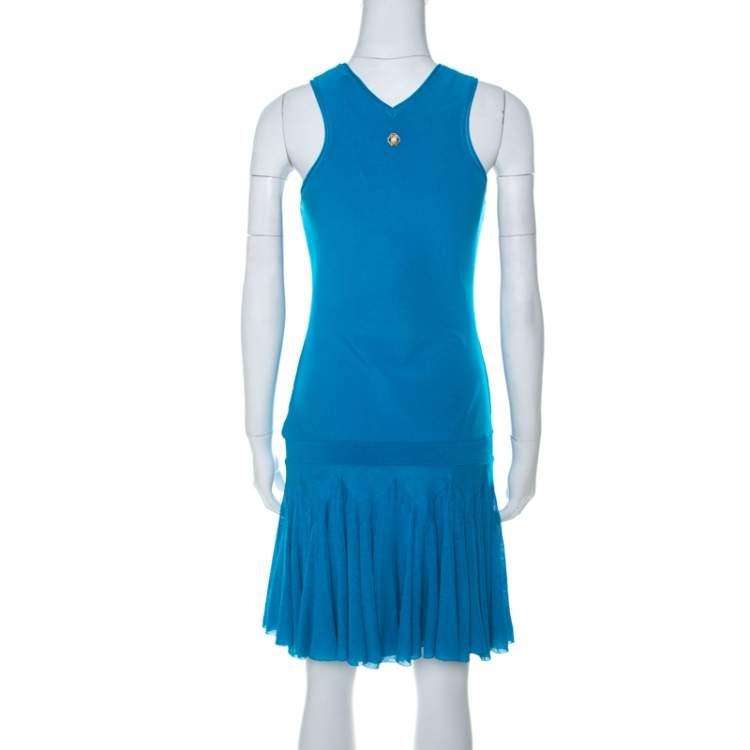 Pre Owned Roberto Cavalli Bright Blue Knit Sleeveless Ruffle Hem Detail Short Dress M 