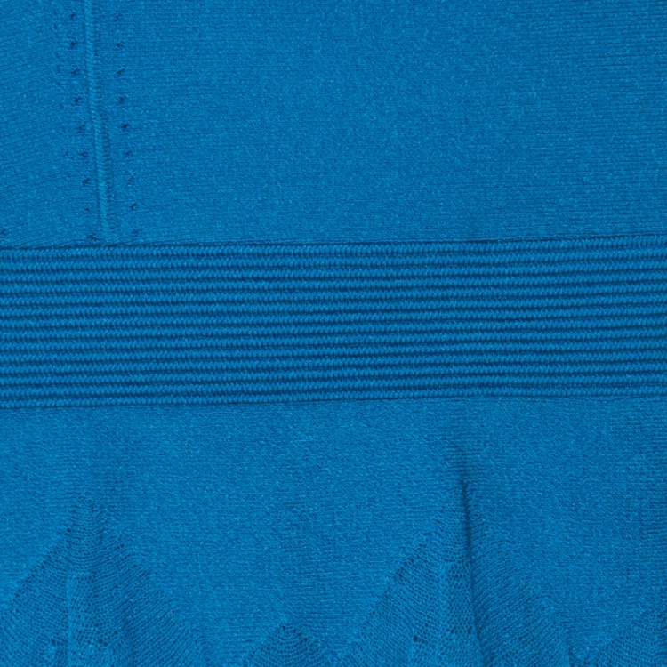 Pre Owned Roberto Cavalli Bright Blue Knit Sleeveless Ruffle Hem Detail Short Dress M 