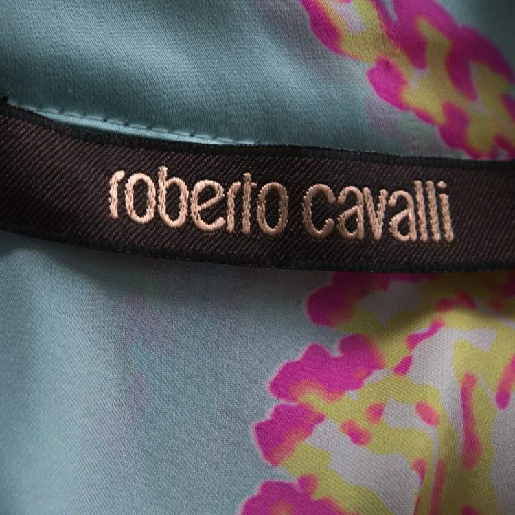 مملوكة مسبقًا Roberto Cavalli Multicolor Abstract Printed Silk Ruffle Sleeve Blouse M  