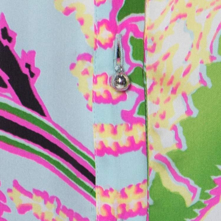 مملوكة مسبقًا Roberto Cavalli Multicolor Abstract Printed Silk Ruffle Sleeve Blouse M  