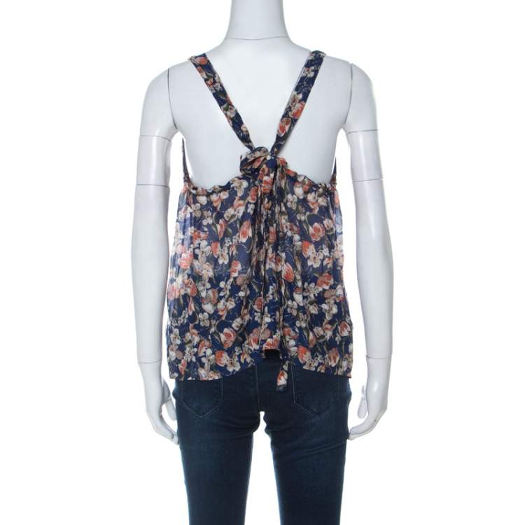 مملوكة مسبقًا Roberto Cavalli Blue Floral Print Silk Halter Blouse S