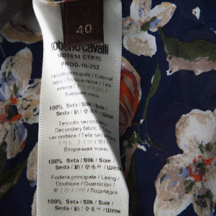 مملوكة مسبقًا Roberto Cavalli Blue Floral Print Silk Halter Blouse S