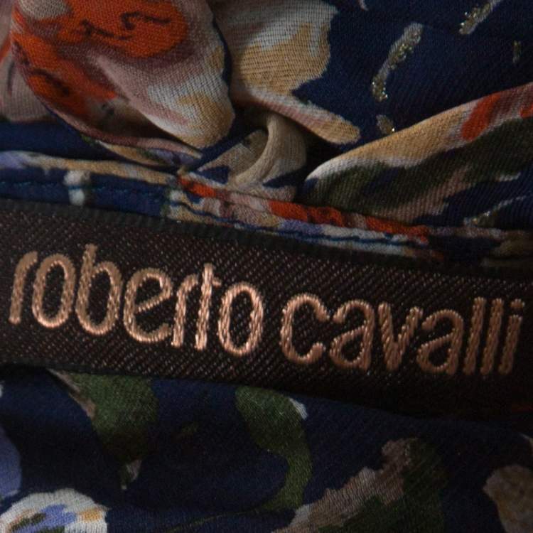 مملوكة مسبقًا Roberto Cavalli Blue Floral Print Silk Halter Blouse S