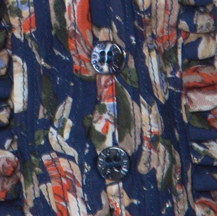 مملوكة مسبقًا Roberto Cavalli Blue Floral Print Silk Halter Blouse S