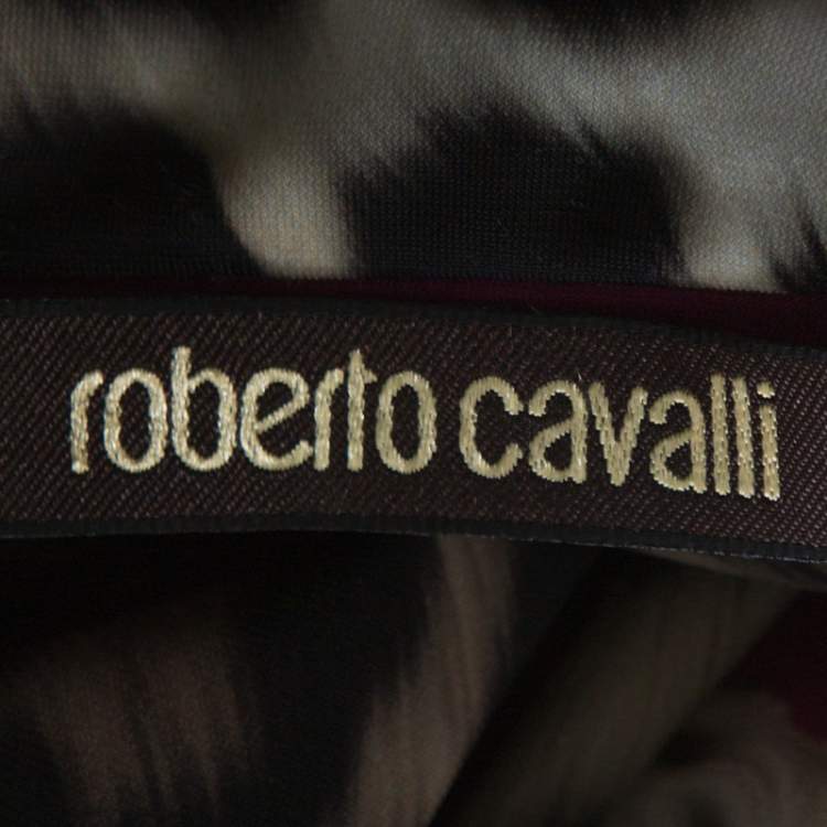 Pre Owned Roberto Cavalli Brown and Fuschia Animal Printed Jersey Maxi Skirt M
