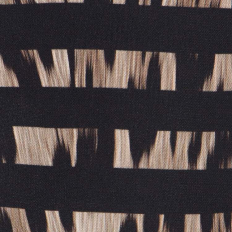 Pre Owned Roberto Cavalli Black Leopard and Stripe Print Stretch Long Sleeve Dress S