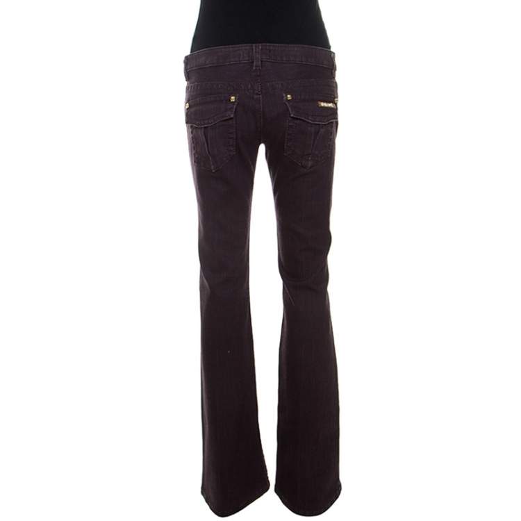 Pre Owned Roberto Cavalli Burgundy Denim Flared Jeans M