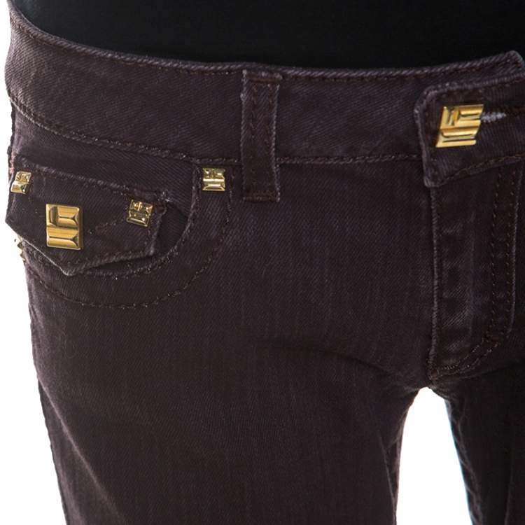 Pre Owned Roberto Cavalli Burgundy Denim Flared Jeans M