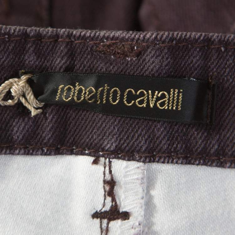 Pre Owned Roberto Cavalli Burgundy Denim Flared Jeans M