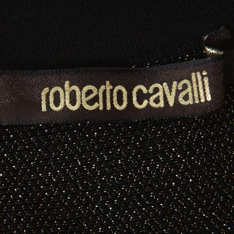 Pre Owned Roberto Cavalli Black and Gold Knit Mini A-line Skirt M