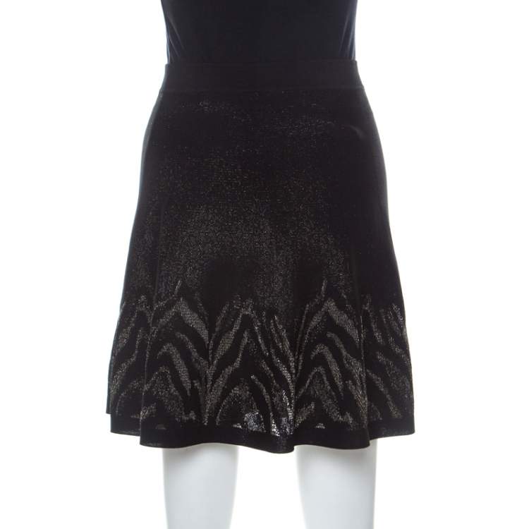 Pre Owned Roberto Cavalli Black and Gold Knit Mini A-line Skirt M