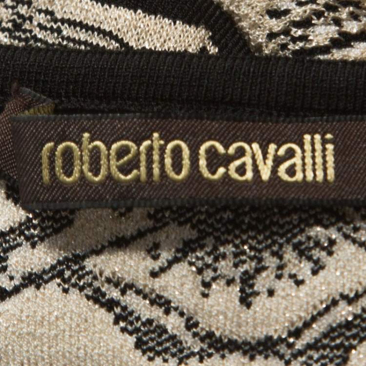 Pre Owned Roberto Cavalli Bicolor Metallic Knit Jacquard Skirt and Top Set S