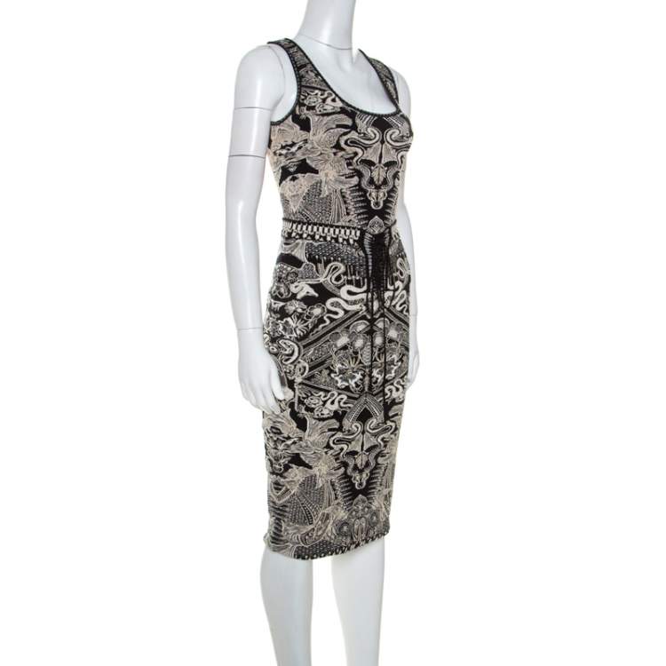 Pre Owned Roberto Cavalli Bicolor Metallic Knit Jacquard Skirt and Top Set S