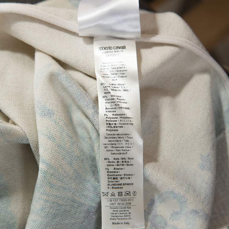 Pre Owned Roberto Cavalli Off-White Underwater Print Wool Blend Cardigan M
