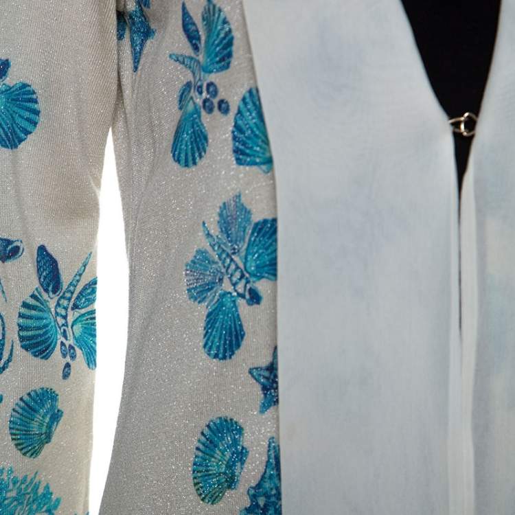 Pre Owned Roberto Cavalli Off-White Underwater Print Wool Blend Cardigan M