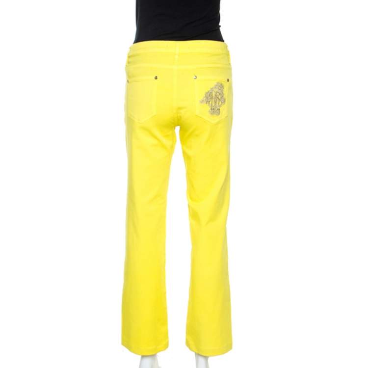 مملوكة مسبقًا Roberto Cavalli Yellow Denim Embroidered Back Pocket Jeans M