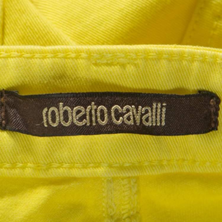 مملوكة مسبقًا Roberto Cavalli Yellow Denim Embroidered Back Pocket Jeans M