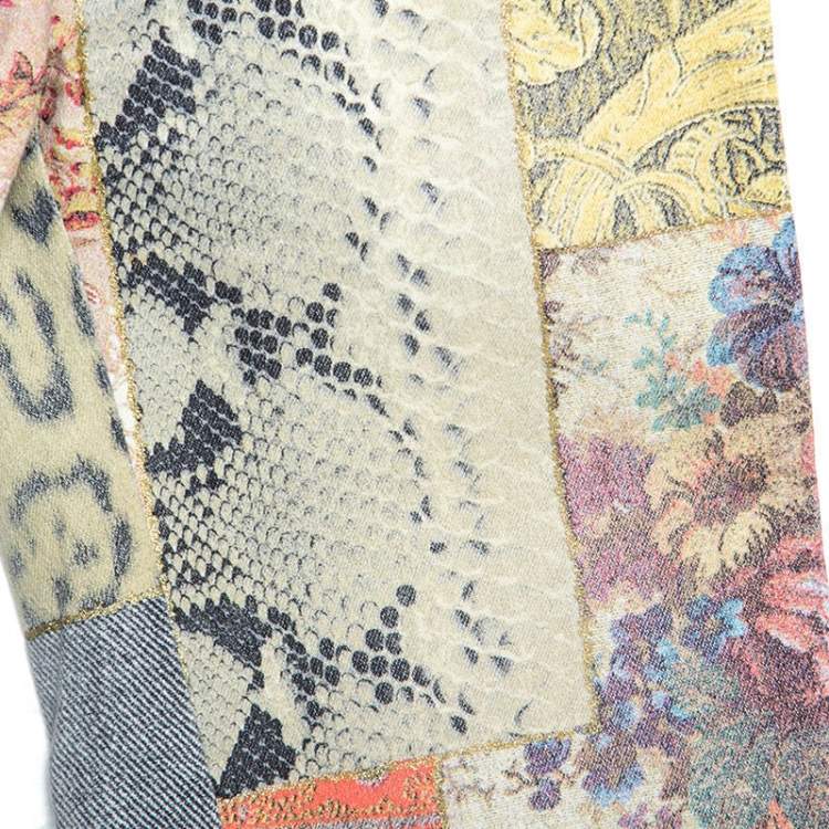 Pre Owned Roberto Cavalli Multicolor Patchwork Print Belted Boot Cut Jeans XS
