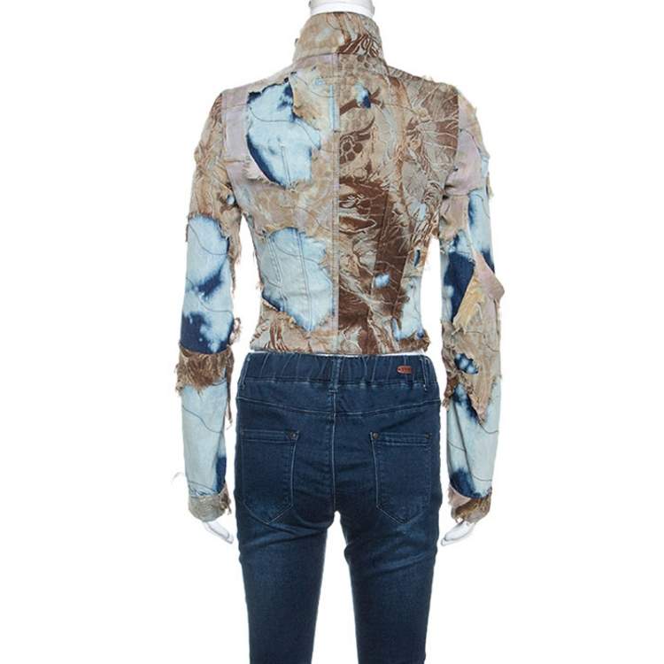Pre Owned Roberto Cavalli Multicolor Acid Wash Denim Distressed Patch Detail Jacket S