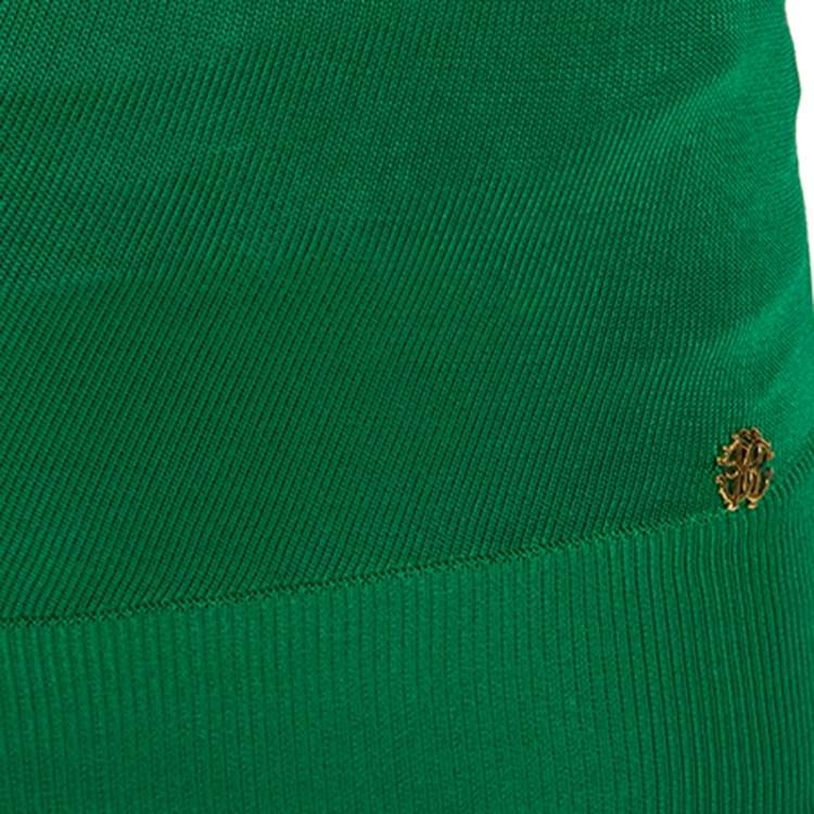 Pre Owned Roberto Cavalli Green Knit Brooch Detail One Shoulder Top S