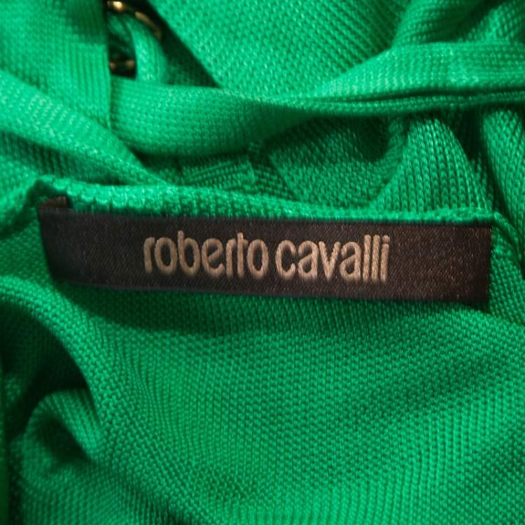Pre Owned Roberto Cavalli Green Knit Brooch Detail One Shoulder Top S
