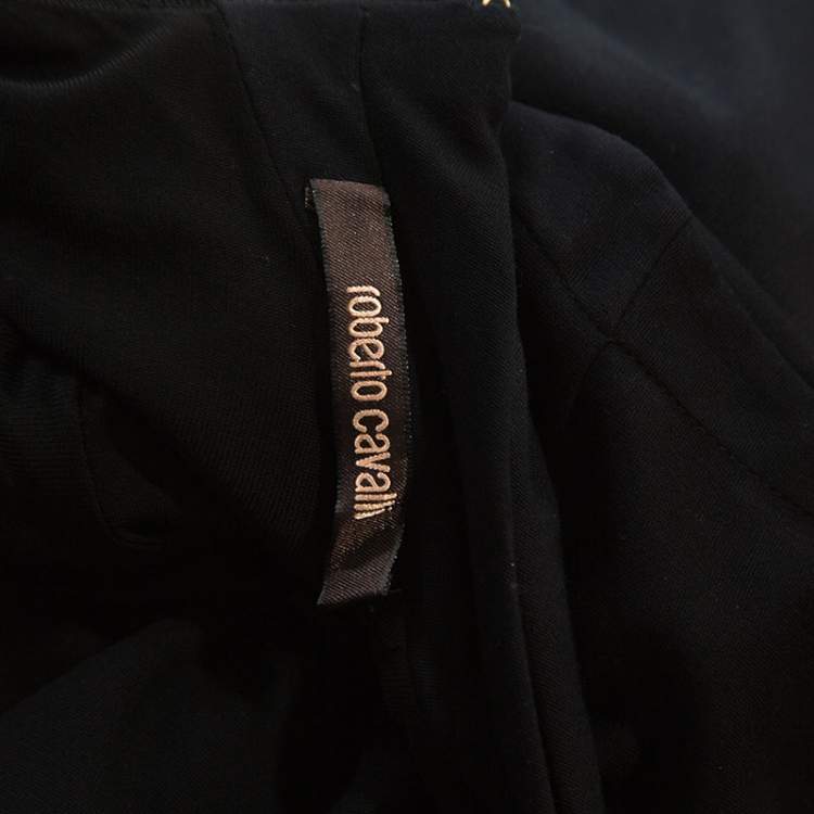 Pre Owned Roberto Cavalli Black Knit Serpent Brooch Detail Long Sleeve Dress S