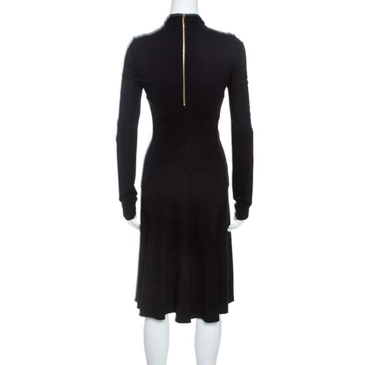 Pre Owned Roberto Cavalli Black Knit Serpent Brooch Detail Long Sleeve Dress S
