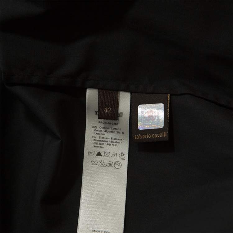 Pre Owned Roberto Cavalli Black Cotton Pleated Sleeve Detail Button Front Shirt M