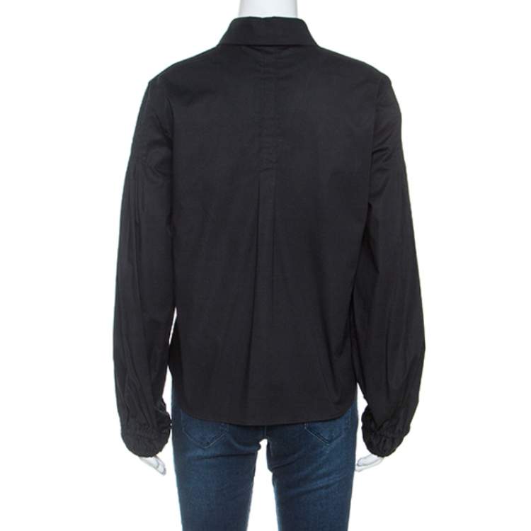 Pre Owned Roberto Cavalli Black Cotton Pleated Sleeve Detail Button Front Shirt M