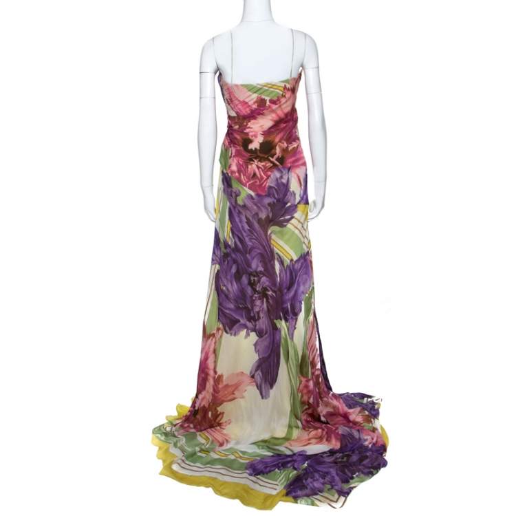 Pre Owned Roberto Cavalli Multicolor Printed Corset Bustier Maxi Dress M