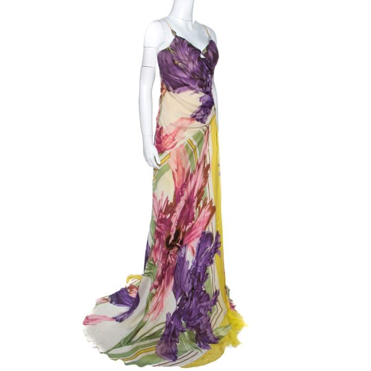 Pre Owned Roberto Cavalli Multicolor Printed Corset Bustier Maxi Dress M