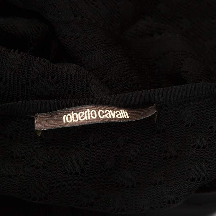 Pre Owned Roberto Cavalli Black Stretch Knit Sheer Detail Long Sleeve Maxi Dress S