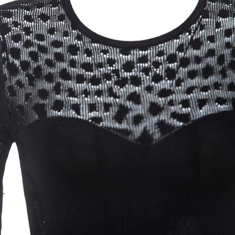 Pre Owned Roberto Cavalli Black Stretch Knit Sheer Detail Long Sleeve Maxi Dress S