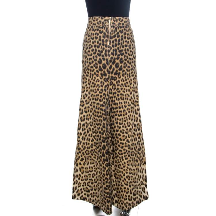Pre Owned Roberto Cavalli Brown Leopard Print Cotton Maxi Skirt M