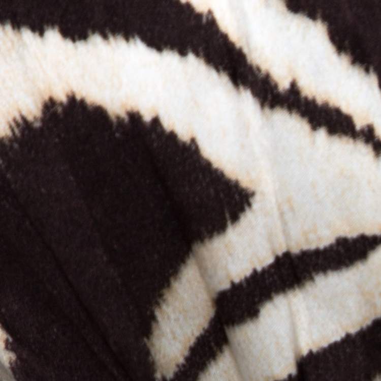 Pre Owned Roberto Cavalli Brown Animal Print Silk Waist Tie Detail Blouse L 