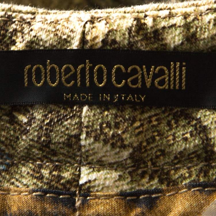 Pre Owned Roberto Cavalli Beige Lace Print Cotton Maxi Skirt M