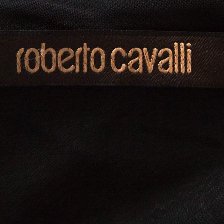 Pre Owned Roberto Cavalli Black Printed Knit Draped One Shoulder Dress M