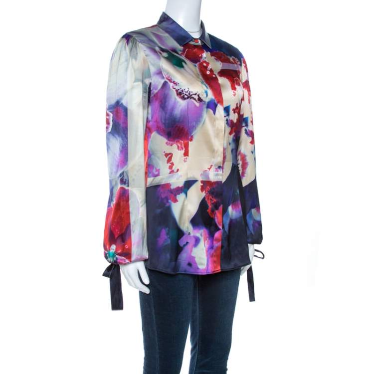 Pre Owned Roberto Cavalli Multicolor Abstract Print Silk Long Sleeve Shirt M