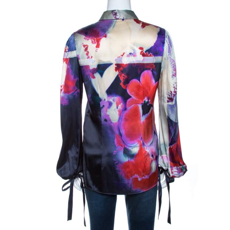 Pre Owned Roberto Cavalli Multicolor Abstract Print Silk Long Sleeve Shirt M