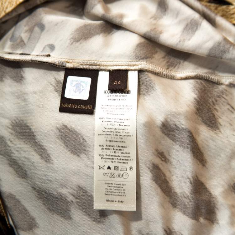 Pre Owned Roberto Cavalli Brown Animal Print Brooch Detail One Shoulder Dress M